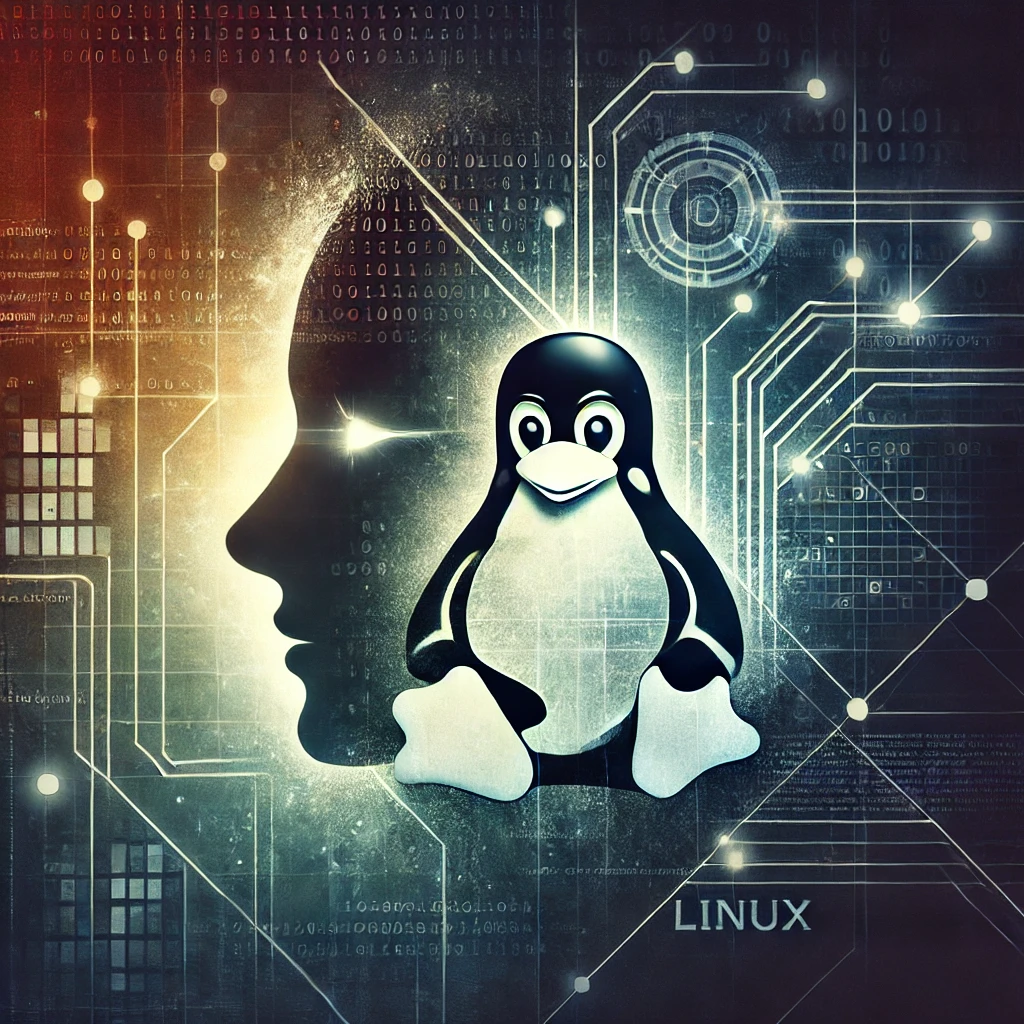 Abstract digital artwork representing Linux learning and cybersecurity from the book 'Linux Basics for Hackers' by OccupyTheWeb. Featuring binary code, network diagrams, and a subtle Linux penguin (Tux) symbol, the image captures the journey of acquiring hacking skills and mastering Linux for ethical hacking.